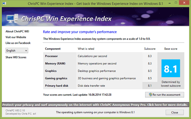Как узнать индекс производительности Windows 8.1