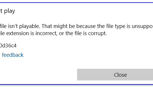 Can’t Play — не удается воспроизвести видео, ошибка 0xc00d36c4 (появляется в Windows 10 при попытке открыть фильм, ролик)