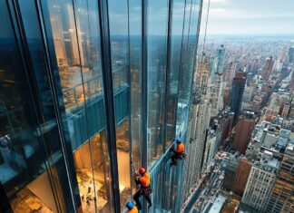 Мытье окон альпинистами: высотные работы на новом уровне