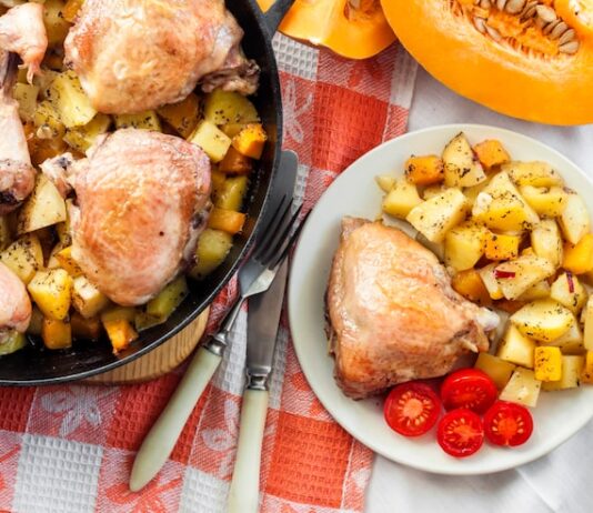 Куриные ножки с картошкой на сковороде