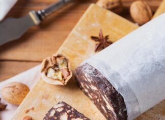 Шоколадная колбаса из печенья и какао со сгущенкой