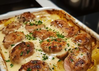 Мясо по-французски с ананасом и сыром в духовке