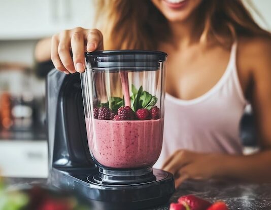 Смузи из фруктов с молоком в блендере