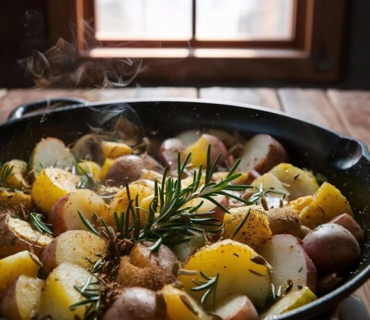 Картошка с грибами в казане на костре